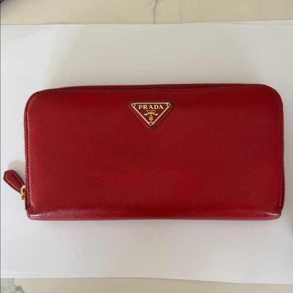 AUTHENTIC Prada Red Saffiano Leather Zip-Around Wallet - Picture 1 of 9